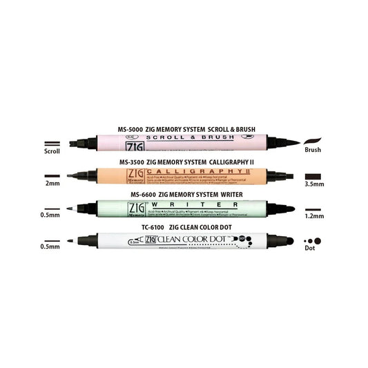 Set 4 Marqueurs Noirs Double Pointe ZIG – Calligraphie, Lettering et Illustration