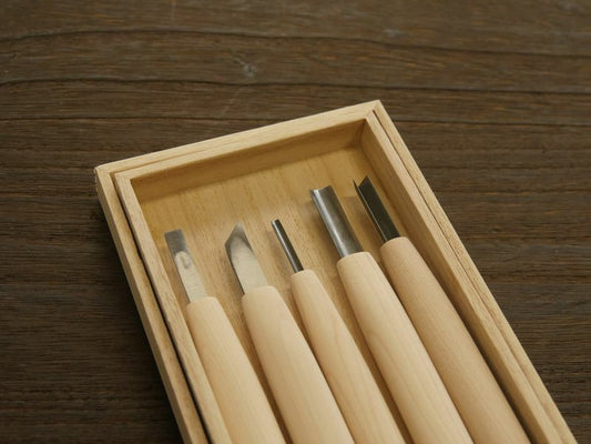 Coffret de 5 ciseaux de sculpture japonais HSS – Manches en bois de sakura