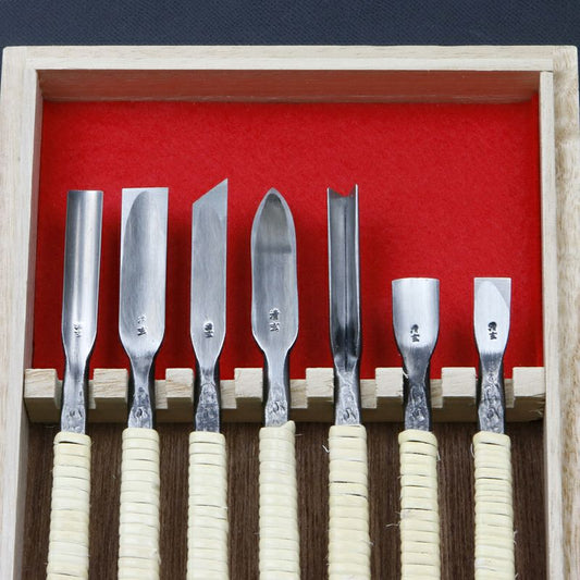 Gouges japonaises Aogami Super 7 pièces – Seigen – coffret sculpture bois professionnel Japon