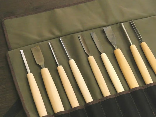 Set de 9 ciseaux japonais de sculpture HSS – Kit complet bois professionnel – Étui toile inclus
