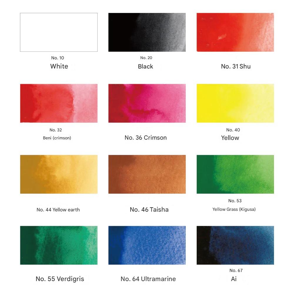 Acuarela Japonesa Kuretake Gansai Tambi 12 Colores – Set Compacto de Pintura Tradicional Japonesa