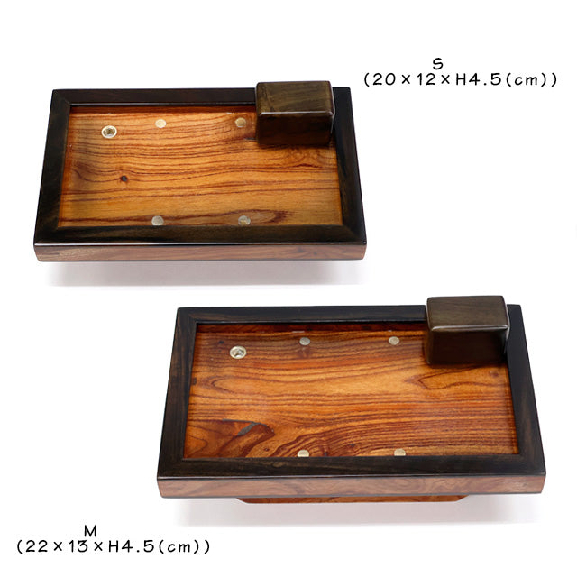 Plateau de pêche japonais avec porte-canne intégré – Yūshi – Bois massif, usage gauche/droit (S / M)