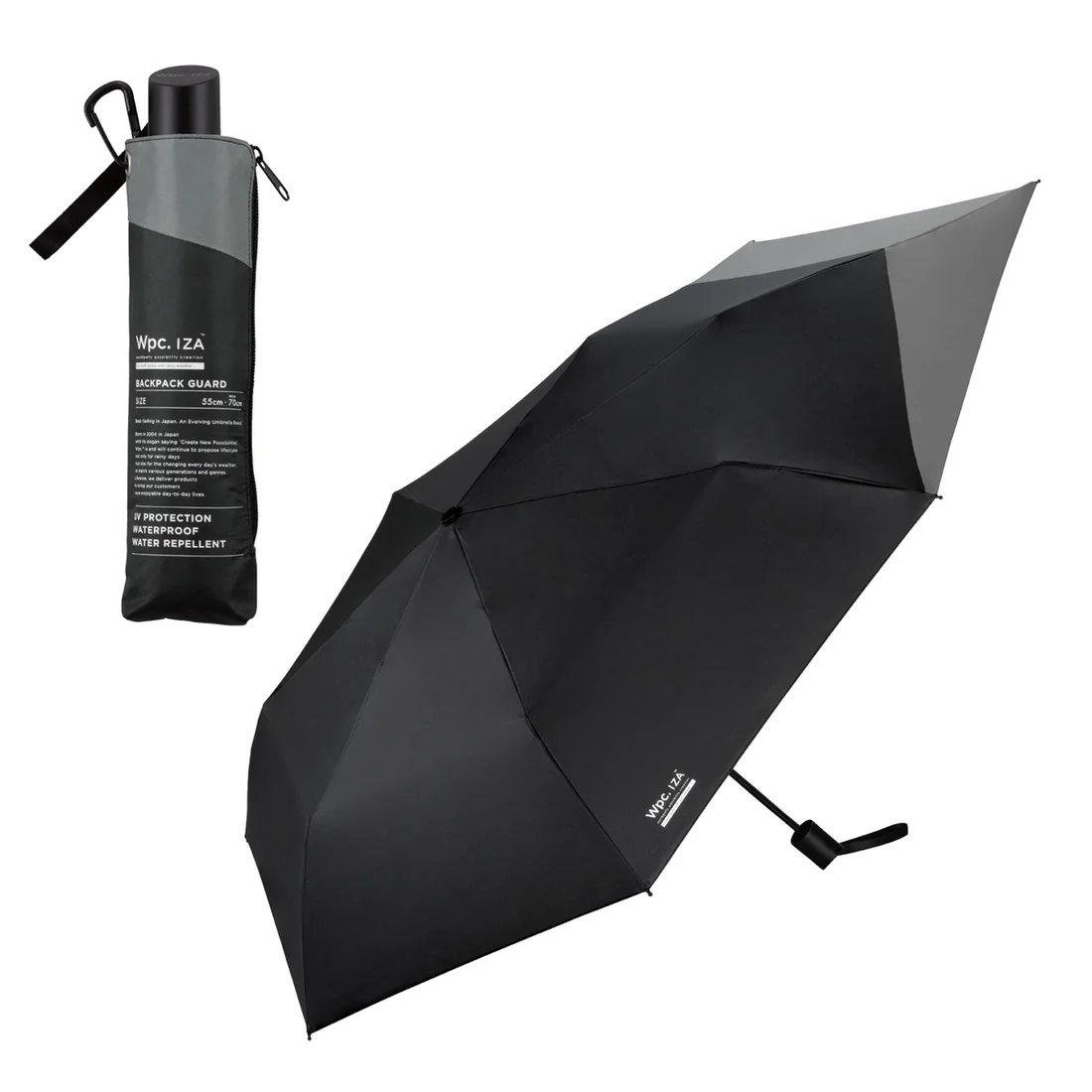 Ombrelle pliable Wpc. IZA Backpack Guard – Parasol UV 100 % protégeant le sac à dos, pluie & soleil