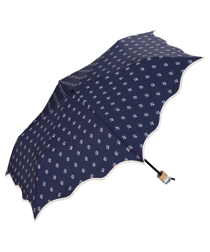 Parapluie Pliable Mini Wavy Tiny Flower Wpc. | Pluie & Soleil - Bleu Marine