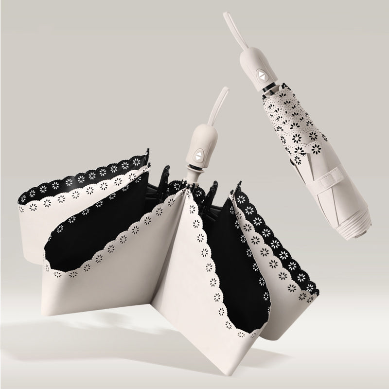 Parapluie Pliable Auto-Ouvrant à Volants Kumokasa - Blanc Cassé