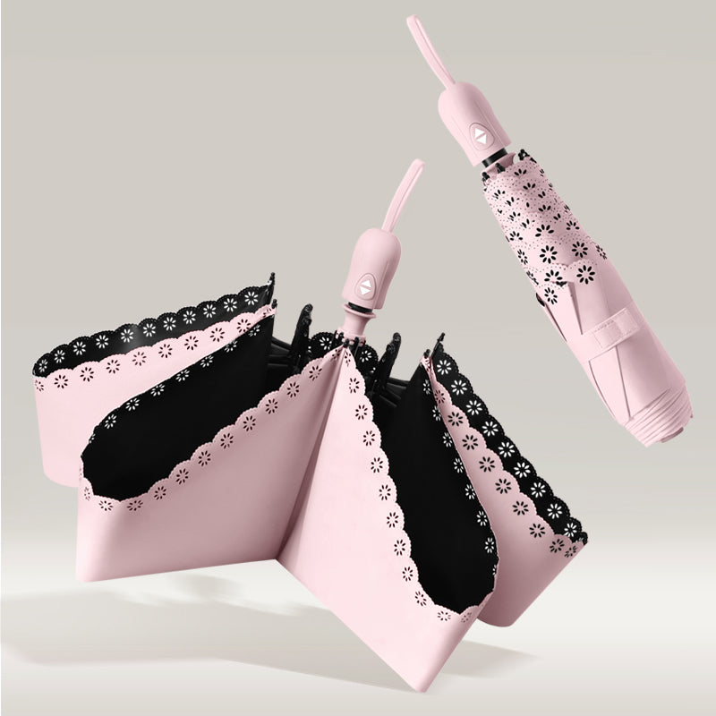 Parapluie Pliable Auto-Ouvrant à Volants Kumokasa - Rose