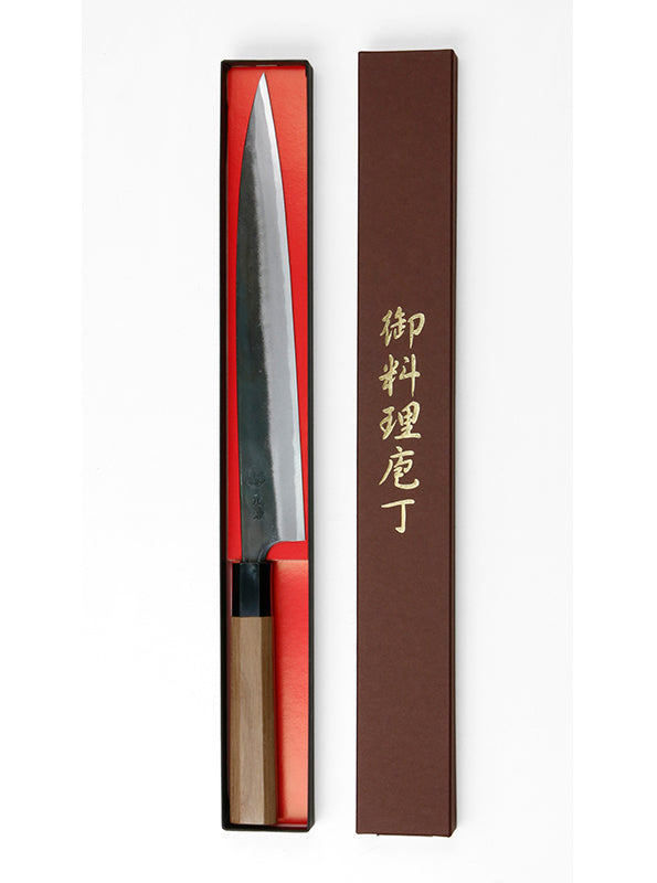 Couteau japonais Yanagiba Motokane – Aogami n°1 forgé, finition Kurouchi, 210 à 270 mm