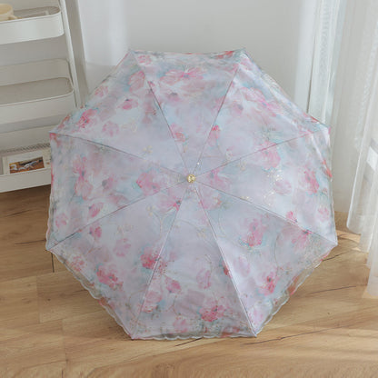 Parapluie Pliable Anti-UV Double Couche Dentelle Kumokasa - ブラックコーティング・約360g・ピンク色