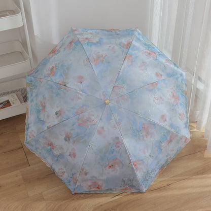 Parapluie Pliable Anti-UV Double Couche Dentelle Kumokasa - ブラックコーティング・約360g・ブルー
