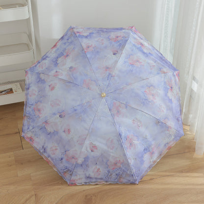Parapluie Pliable Anti-UV Double Couche Dentelle Kumokasa - ブラックコーティング・約360g・むらさきいろ