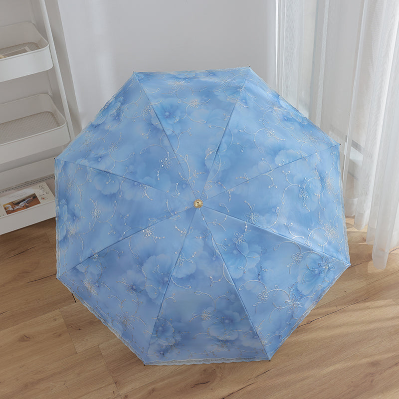 Parapluie Pliable Anti-UV Double Couche Dentelle Kumokasa - カラーコーティング・約413g・ブルー