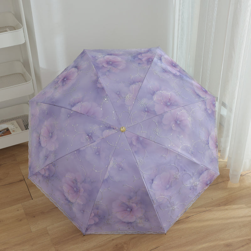 Parapluie Pliable Anti-UV Double Couche Dentelle Kumokasa - カラーコーティング・約413g・むらさきいろ