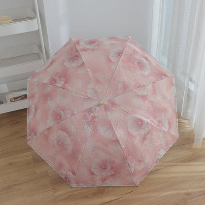 Parapluie Pliable Anti-UV Double Couche Dentelle Kumokasa - カラーコーティング・約413g・ピンク色
