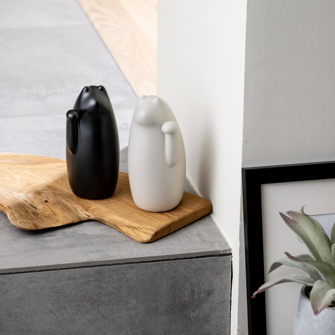 SETOMANEKI Maneki Neko Moyen Noir Gris Mat avec Coffret en Kiri