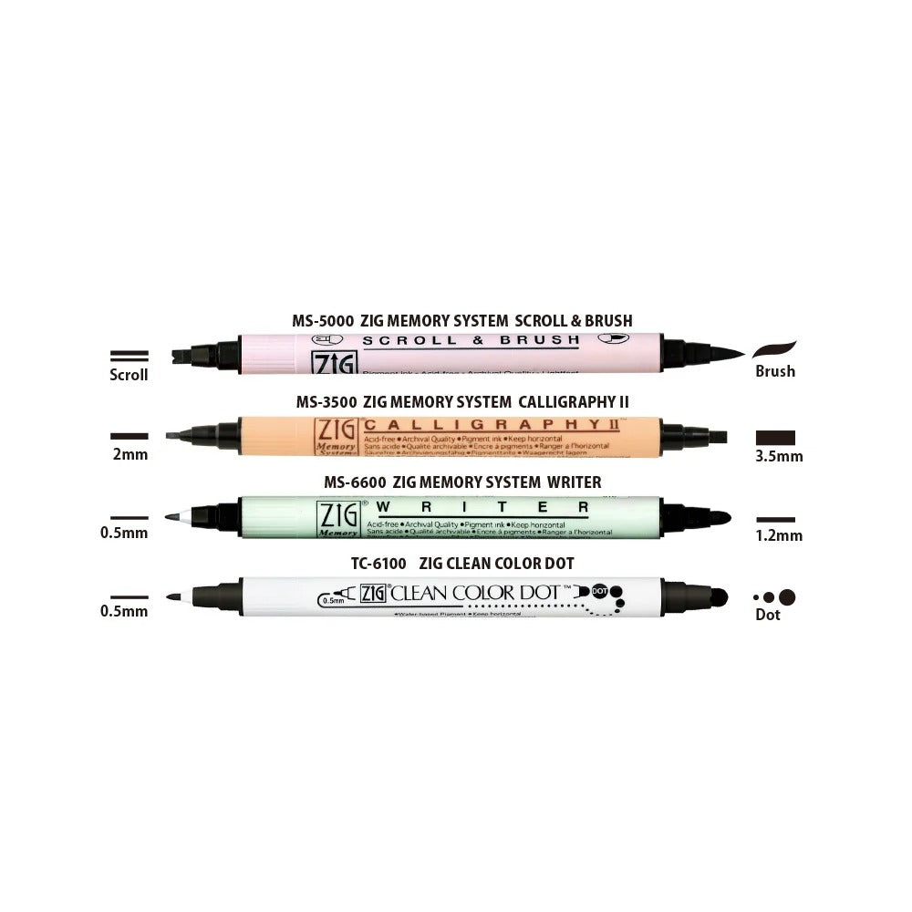 Set 4 Marqueurs Noirs Double Pointe ZIG – Calligraphie, Lettering et Illustration