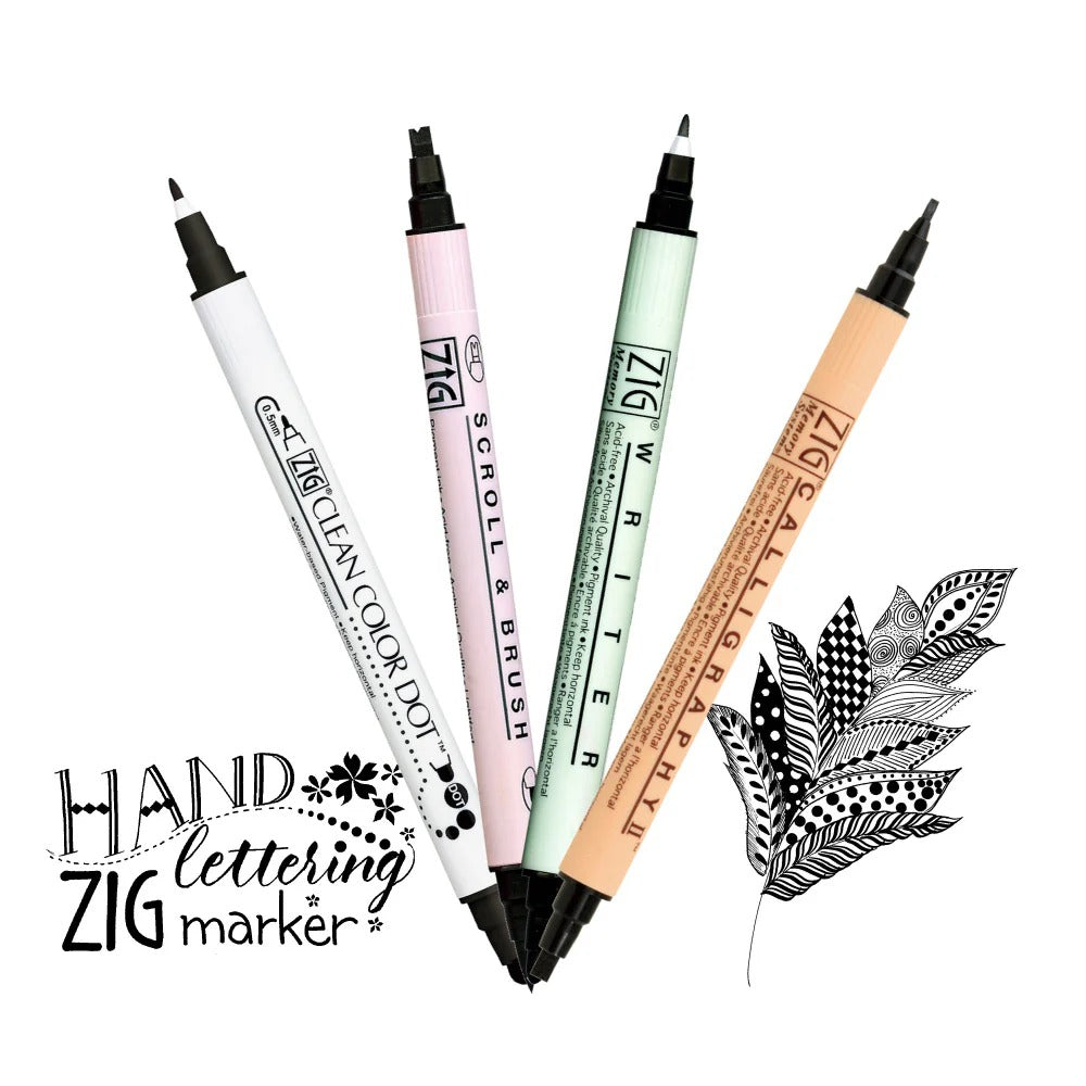 Set 4 Marqueurs Noirs Double Pointe ZIG – Calligraphie, Lettering et Illustration