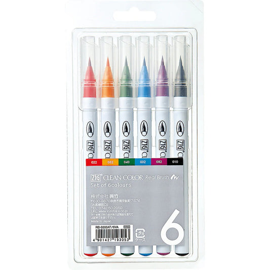 ZIG Clean Color Real Brush Set 6 Couleurs – Feutres Pinceau Aquarelle Manga