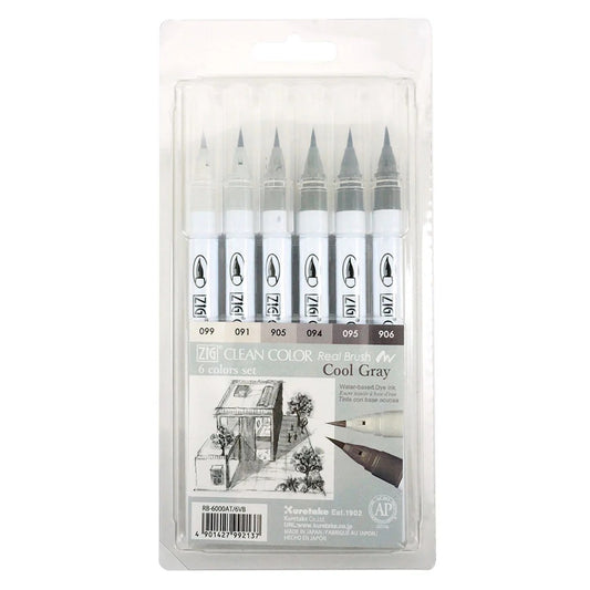 ZIG Clean Color Real Brush Cool Gray Set 6 Couleurs – Feutres Pinceau Illustration