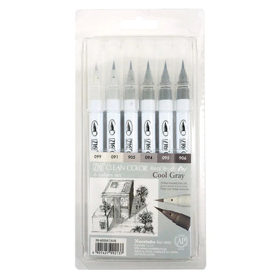 ZIG Clean Color Real Brush Cool Gray Set 6 Couleurs – Feutres Pinceau Illustration