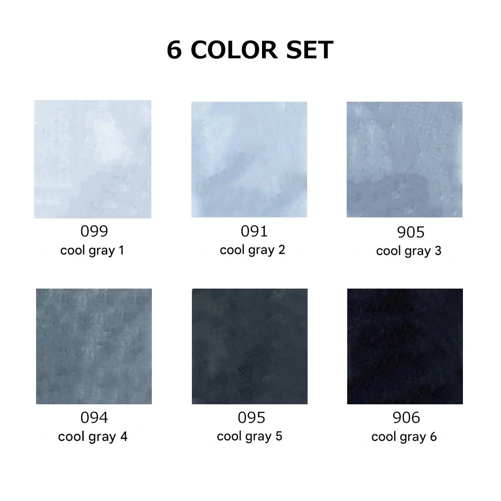 Juego de 6 rotuladores de pincel ZIG Clean Color Real Brush Cool Gray (colores gris frío)