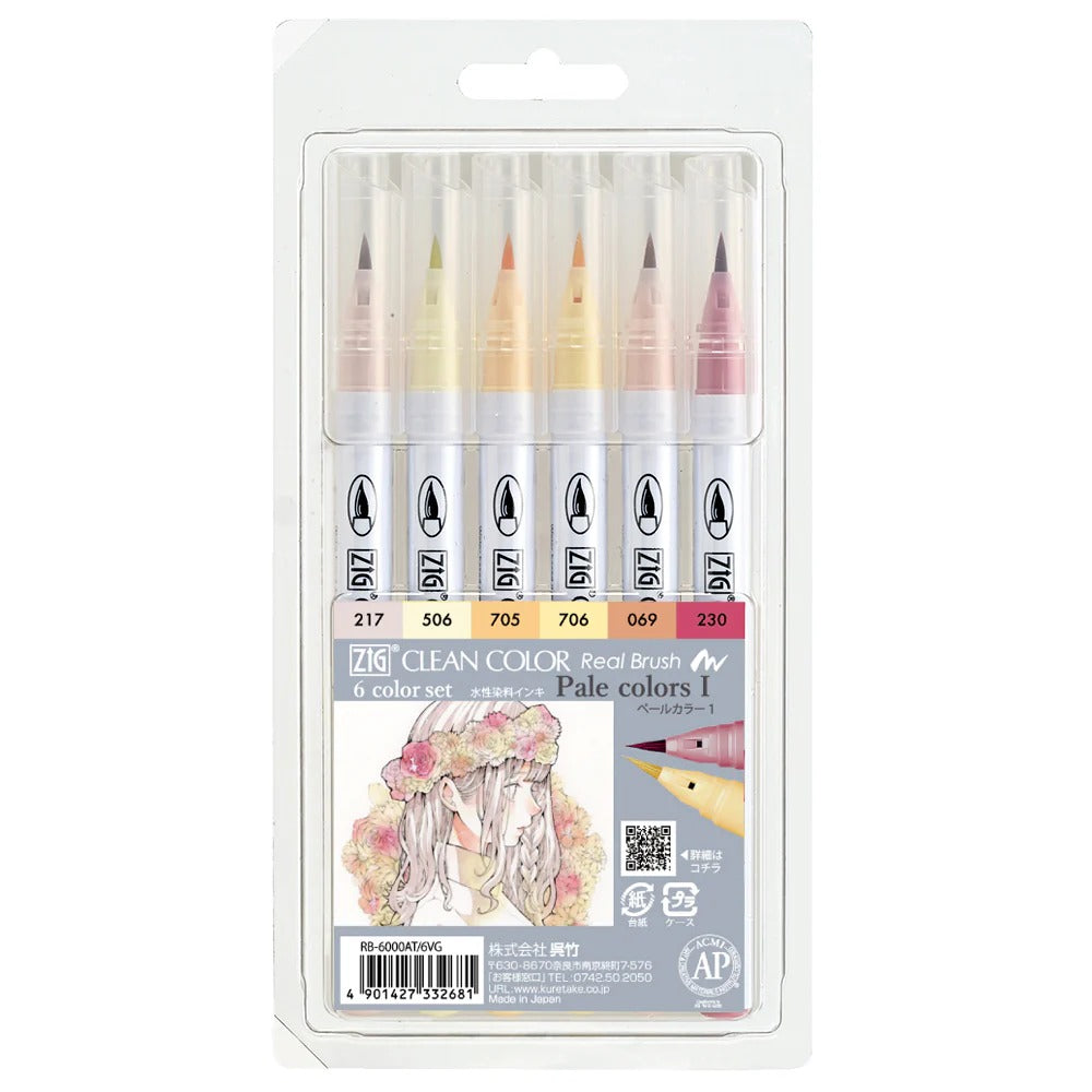 ZIG Clean Color Real Brush Pale Color I – Set 6 Couleurs Pastel Illustration