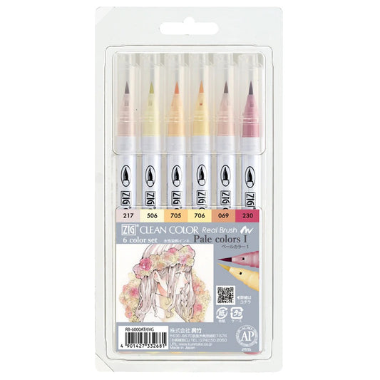ZIG Clean Color Real Brush Pale Color I – Set 6 Couleurs Pastel Illustration