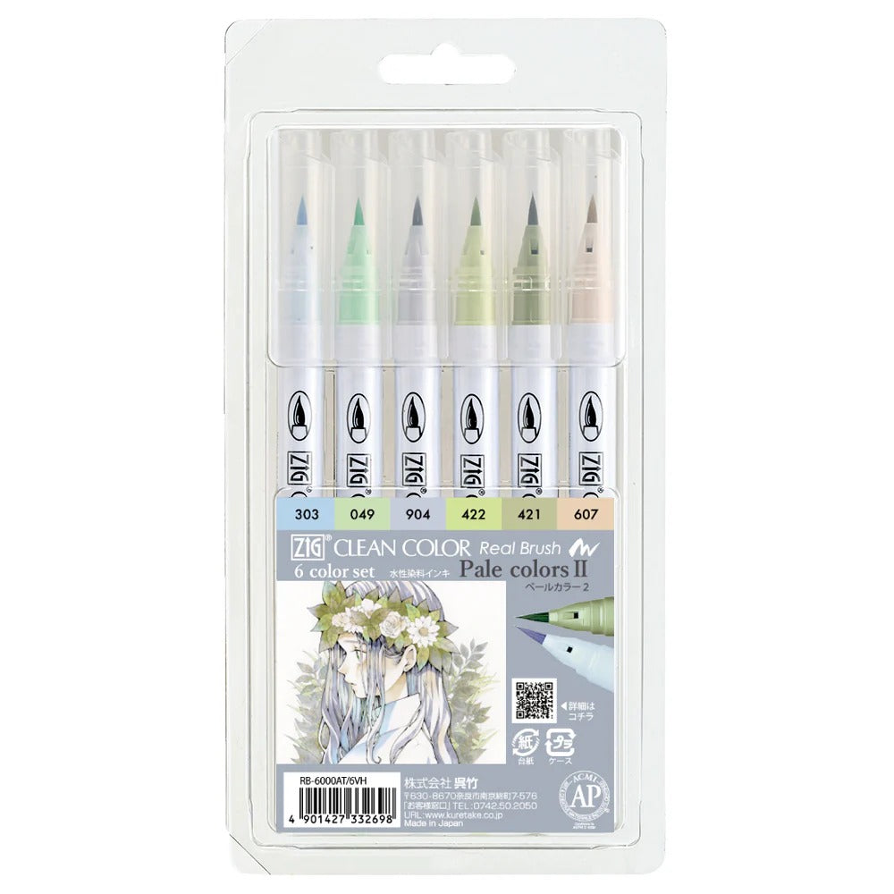 ZIG Clean Color Real Brush Pale Color II – Set 6 Couleurs Pastel Froides