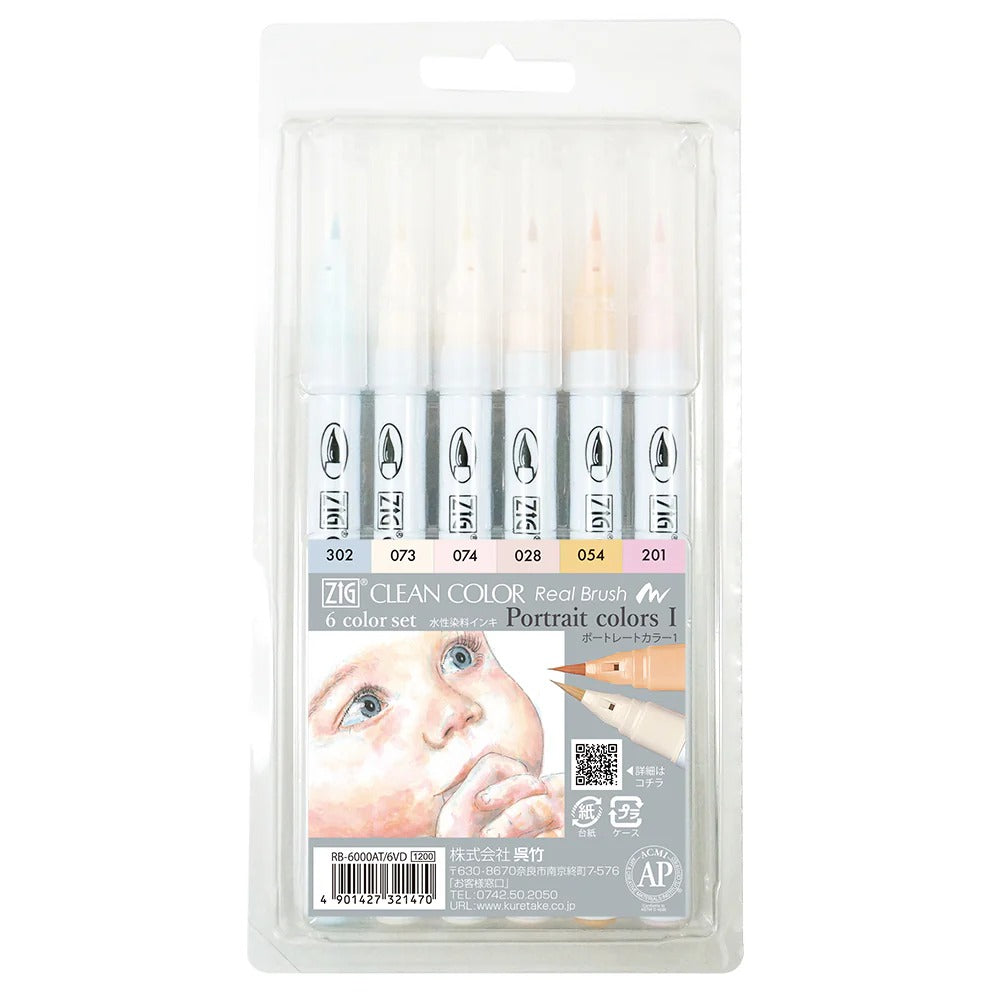 ZIG Clean Color Real Brush Portrait Color 1 – Set 6 Couleurs Illustration & Manga