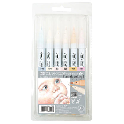 ZIG Clean Color Real Brush Portrait Color 1 – Set 6 Couleurs Illustration & Manga