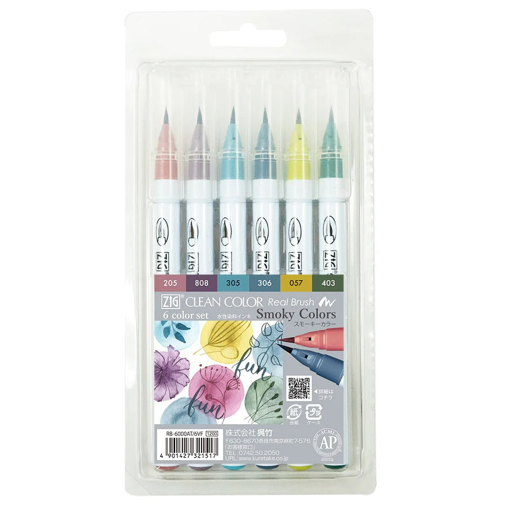 ZIG Clean Color Real Brush Smoky Color – Set 6 Couleurs Tons Sourds