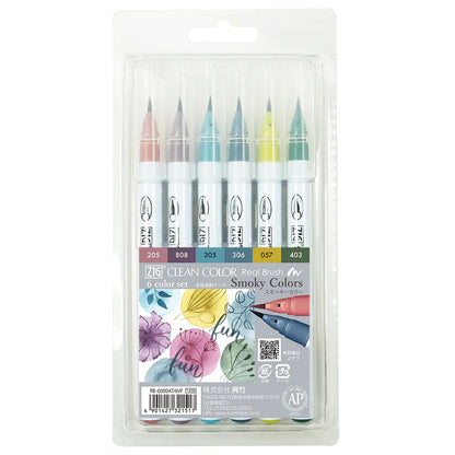 ZIG Clean Color Real Brush Smoky Color – Set 6 Couleurs Tons Sourds
