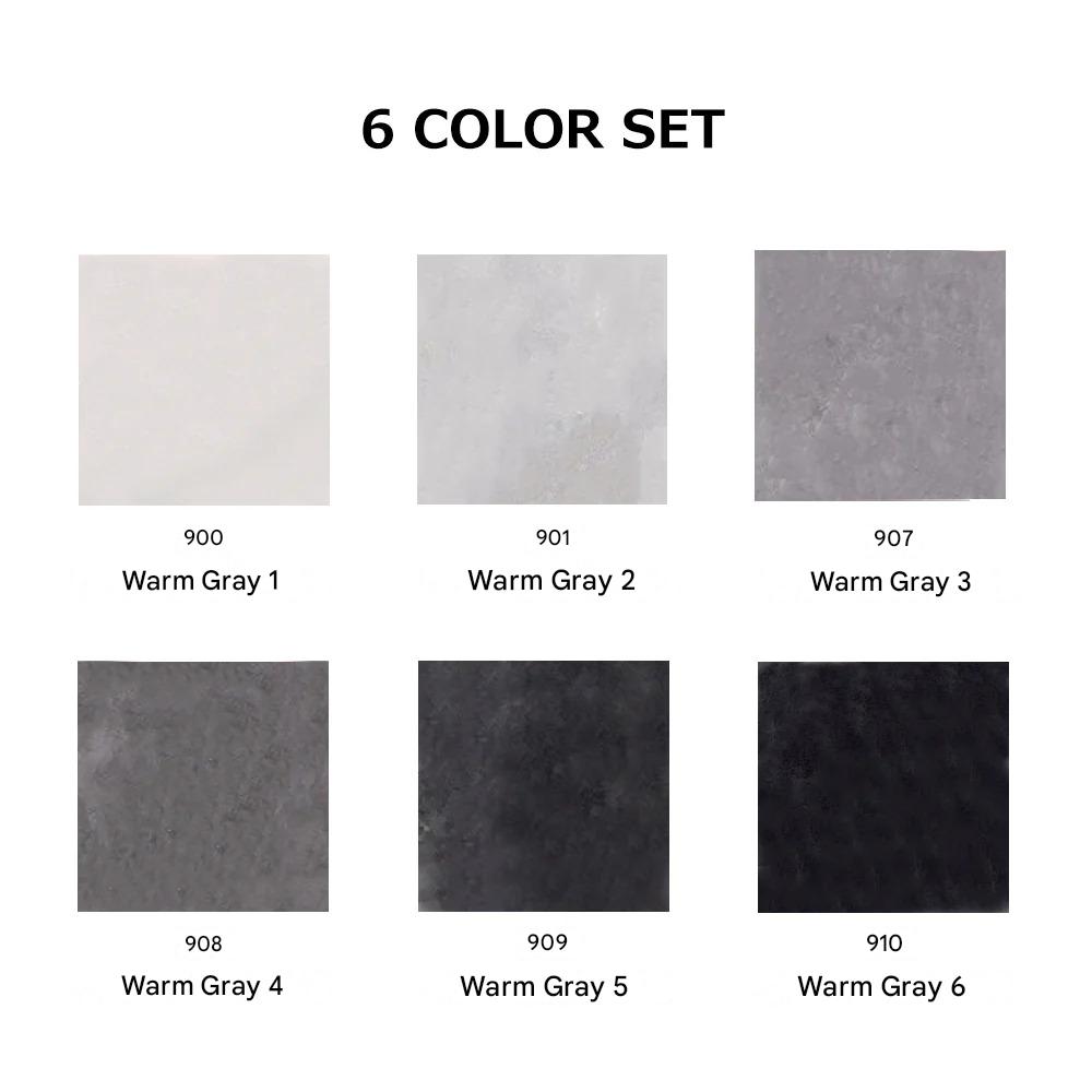 Juego de 6 rotuladores de pincel ZIG Clean Color Real Brush Warm Gray (gris cálido)