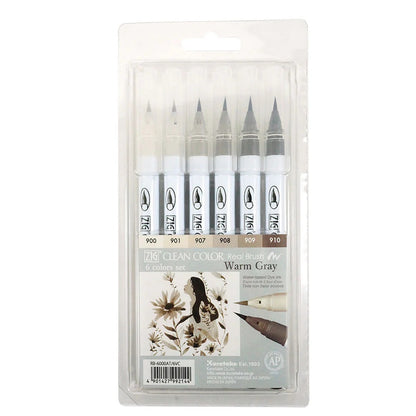 Juego de 6 rotuladores de pincel ZIG Clean Color Real Brush Warm Gray (gris cálido)