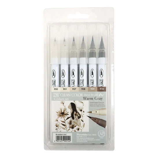 ZIG Clean Color Real Brush Warm Gray Set 6 Couleurs – Feutres Pinceau Illustration