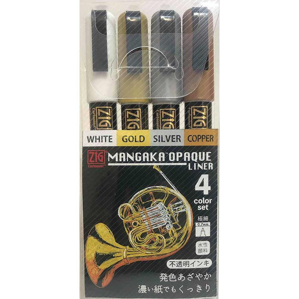 ZIG MANGAKA Opaque Liner 4V – Stylos Opaques Blanc Or Argent Cuivre