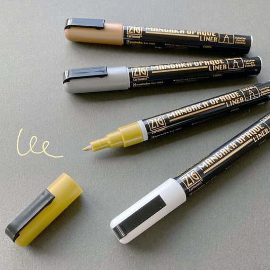 ZIG MANGAKA Opaque Liner 4V – Stylos Opaques Blanc Or Argent Cuivre