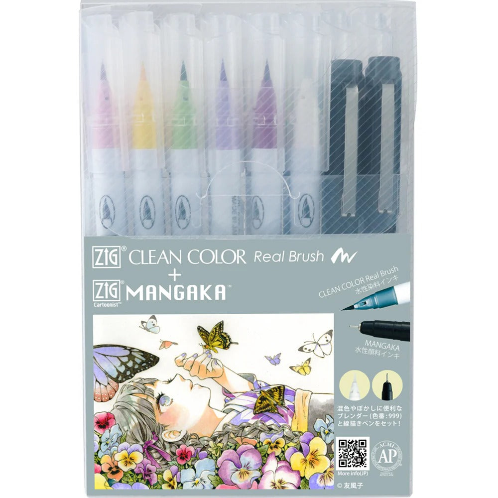 Set de 24 pinceles ZIG Real Brush + MANGAKA – Caja de ilustración de manga y acuarela