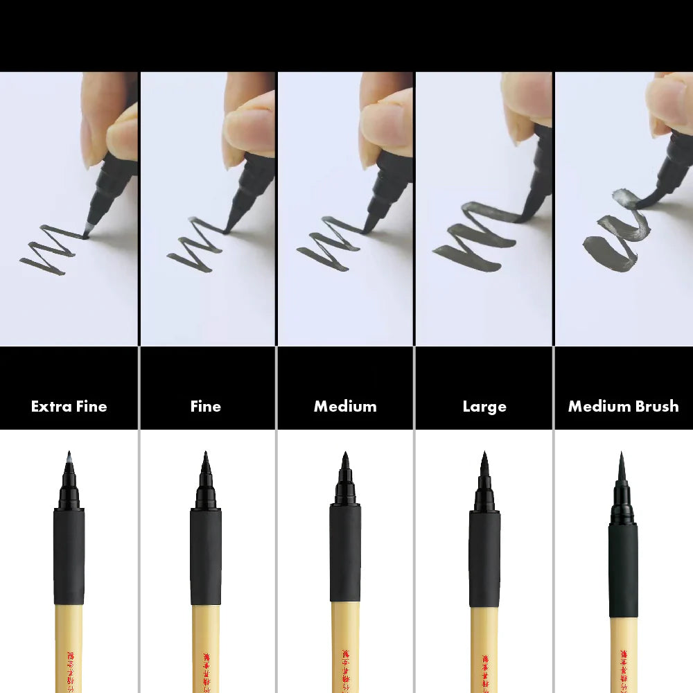 BIMOJI Fude Pen – Set complet 5 pinceaux-calligraphie japonaise pour illustration, manga & lettering
