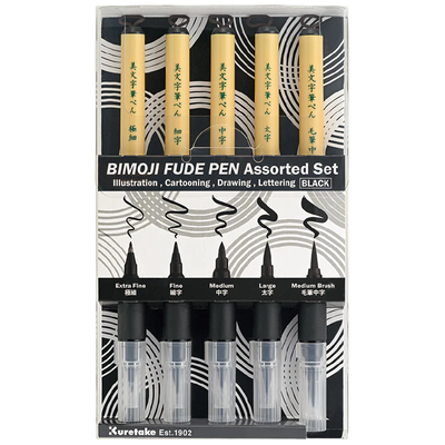 BIMOJI Fude Pen – Set complet 5 pinceaux-calligraphie japonaise pour illustration, manga & lettering