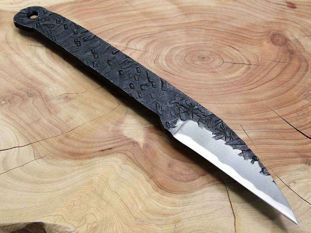 Couteau japonais artisanal double tranchant – Série Kazé – Acier Shirogami #2 – Étui cuir inclus