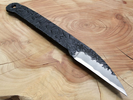 Couteau japonais artisanal double tranchant – Série Kazé – Acier Shirogami #2 – Étui cuir inclus