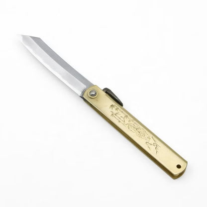 Cuchillo japonés Higonokami Sadakoma Aogami – Warikomi Tokudai de latón forjado a mano