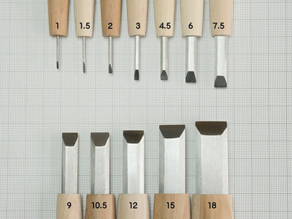 Ciseau de sculpture plat japonais HSS – 1 à 18 mm – Acier rapide