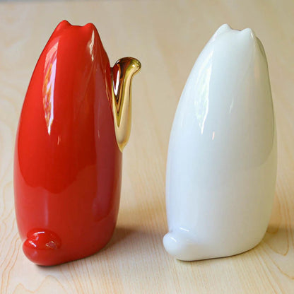 SETOMANEKI Maneki Neko Rouge et Blanc Gold Hand avec Coffret en Kiri