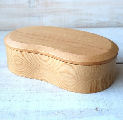 Boîte Bento Japonaise en Bois Forme Fève – 450 ml, Naturel ou Brun