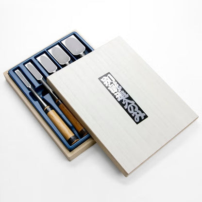 Ciseaux à bois japonais HSS – Set 5 pièces (9 / 15 / 24 / 30 / 36 mm) – Coffret bois – Made in Japan