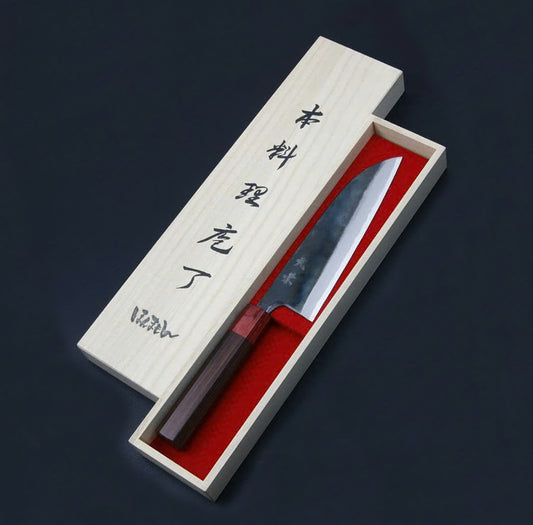 Couteau japonais Santoku Motokane 170 mm – Aogami Super forgé, finition Kurouchi