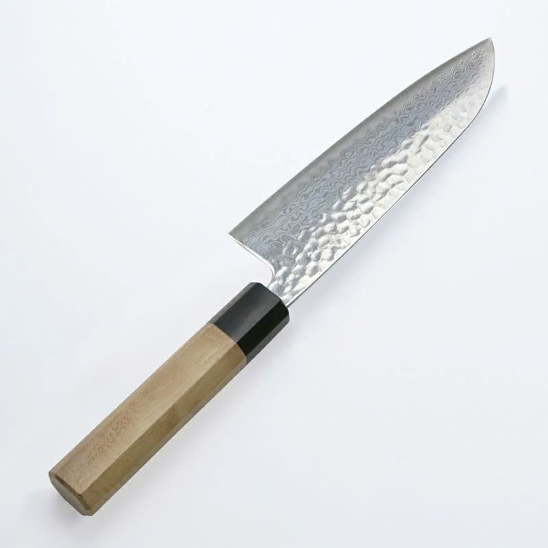 Couteau japonais Santoku 165 mm – Acier Ginsan Damas 33 couches, manche noyer