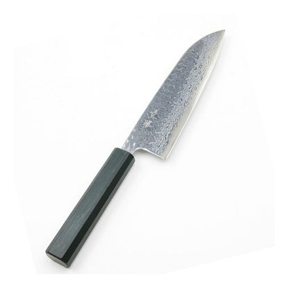 Couteau japonais Santoku Shigekatsu 165 mm – Ginsan Damas 33 couches, manche indigo