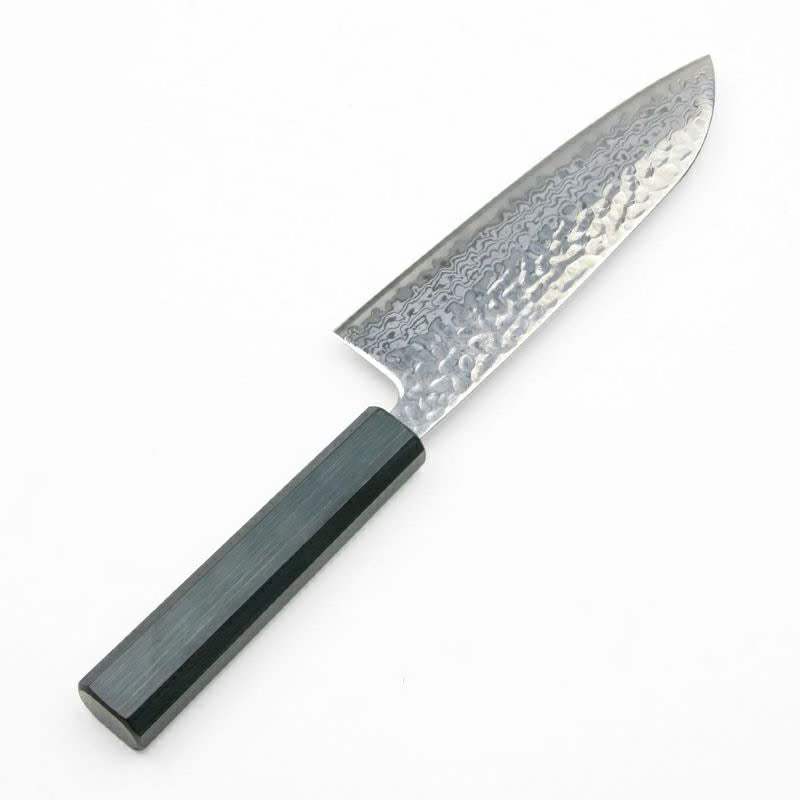 Couteau japonais Santoku Shigekatsu 165 mm – Ginsan Damas 33 couches, manche indigo